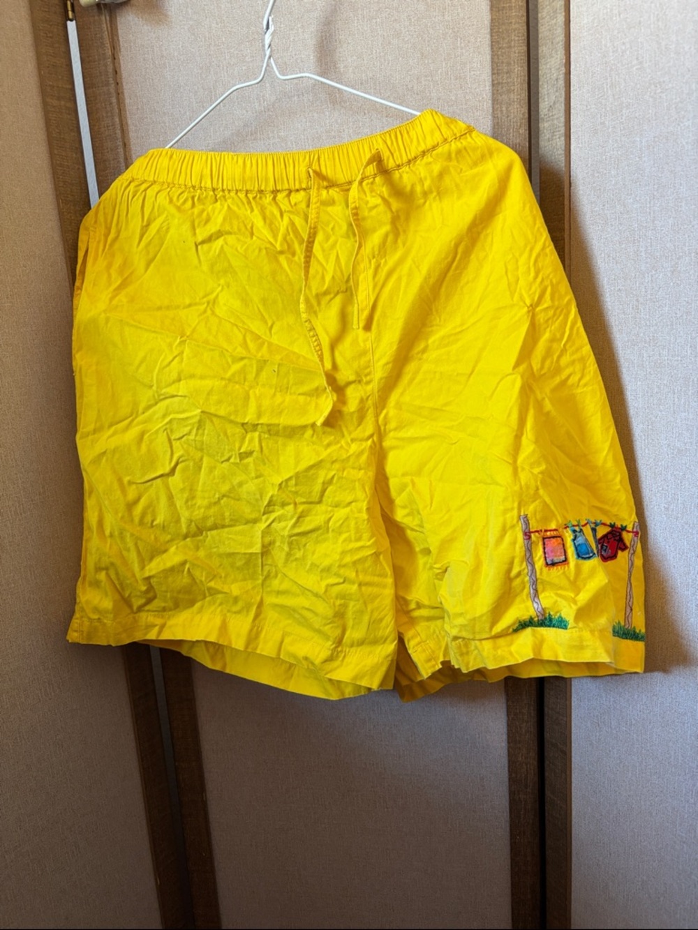 Bright Yellow Embroidered Passport Shorts Large